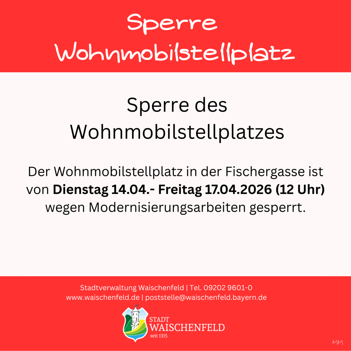 Sperre Wohnmobilstellplatz